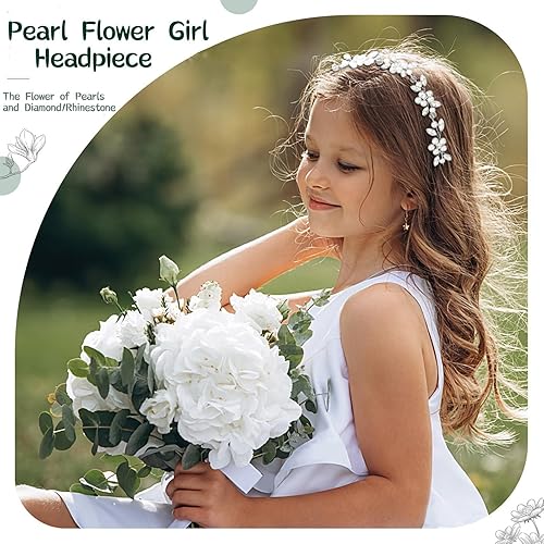 Miniatura 3 de Diadema de niña de las flores, accesorio para el cabello de niña de flores, diadema de boda plateada para niñas, accesorios de princesa con perlas