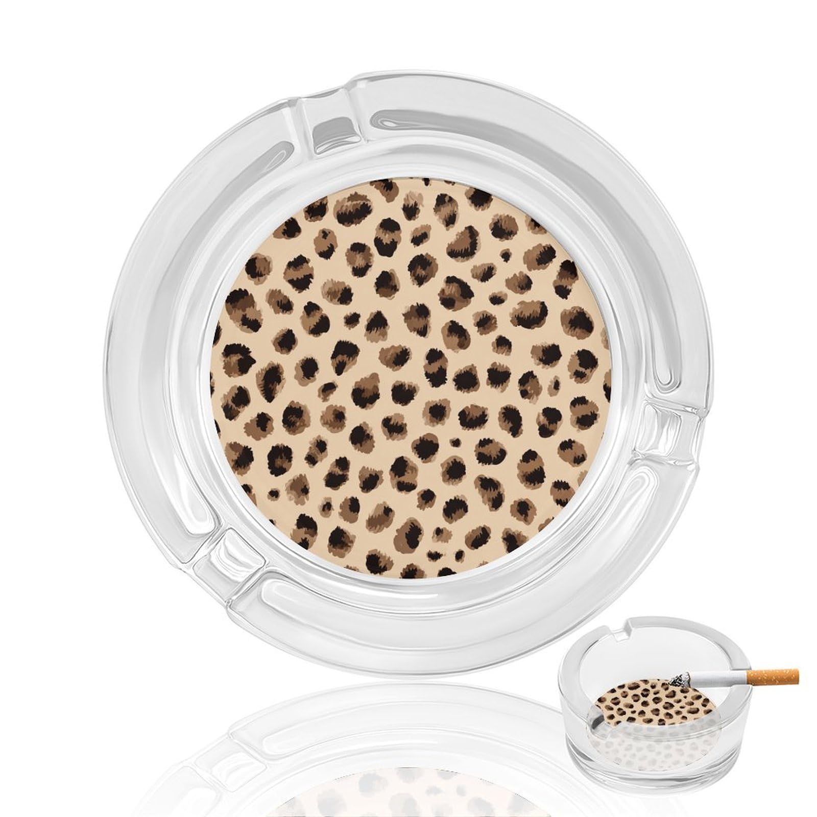 Light Brown Leopard Spots Glass Ashtray for Cigarettes Portable Decorative Ash Trays for Home Office Decor