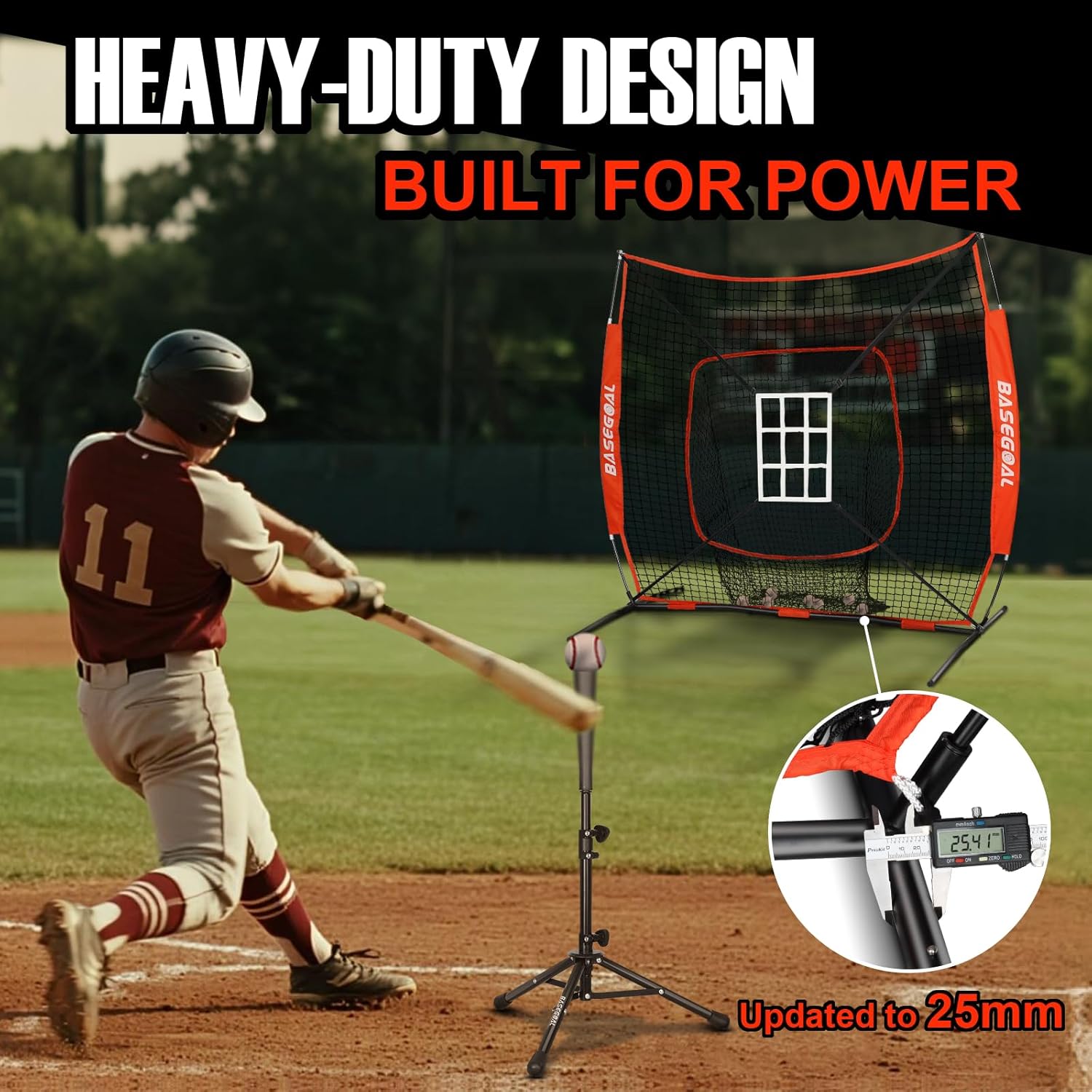 BaseGoal 6'×6' Baseball Softball Practice Net,Baseball Backstop,with Batting Tee,Ball Caddy,for Hitting Pitching Batting Catching with Bow Frame,Bonus Strike Zone,Target,Portable and Foldable