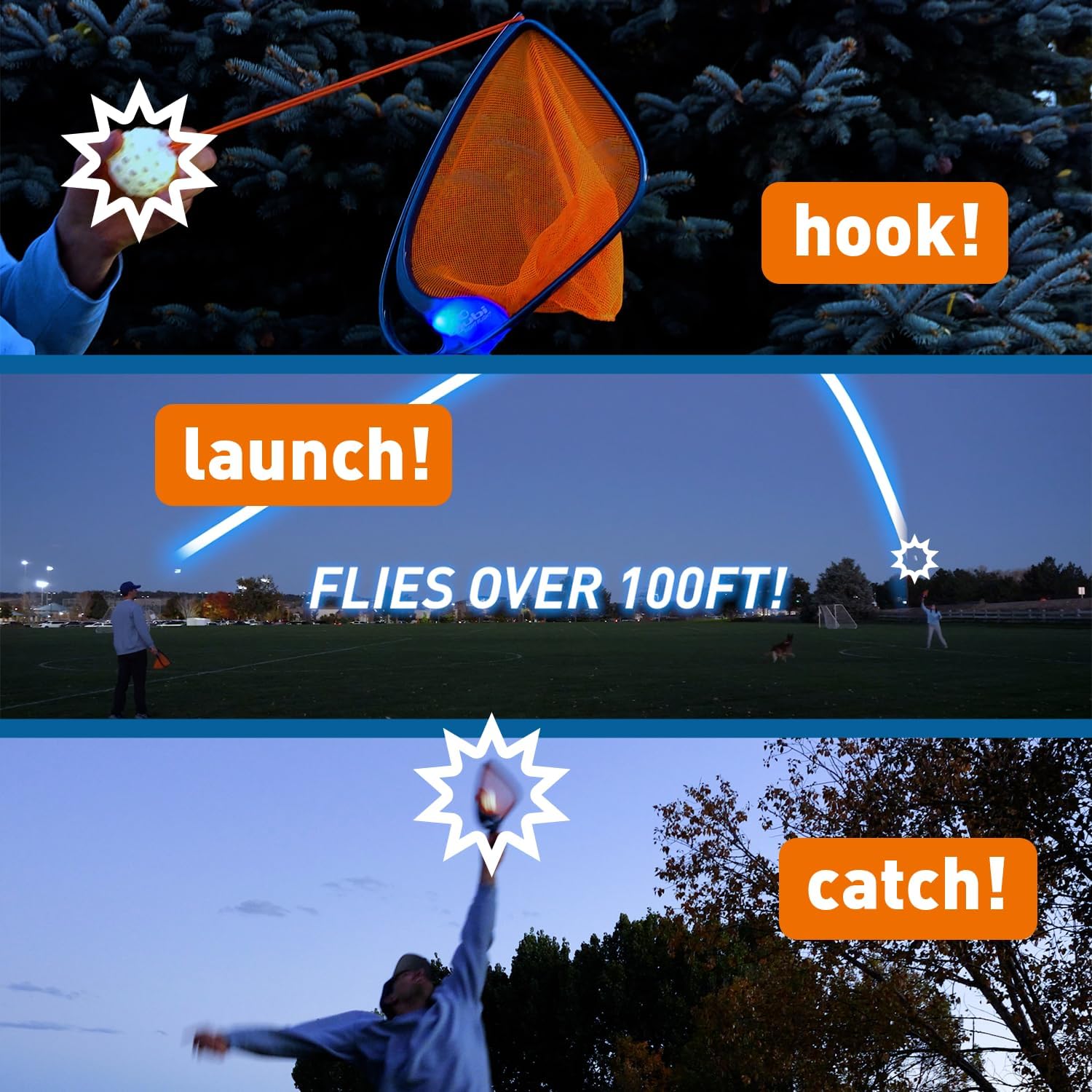 Djubi Slingball, Best Gifts for Kids and Teens All Ages 8 & Up - Slingshot Outdoor Light Up, Lawn, & Tailgating Family Game - Toys Gifts for 8 9 10 11 12 13 Year Old Boys - Night Flight