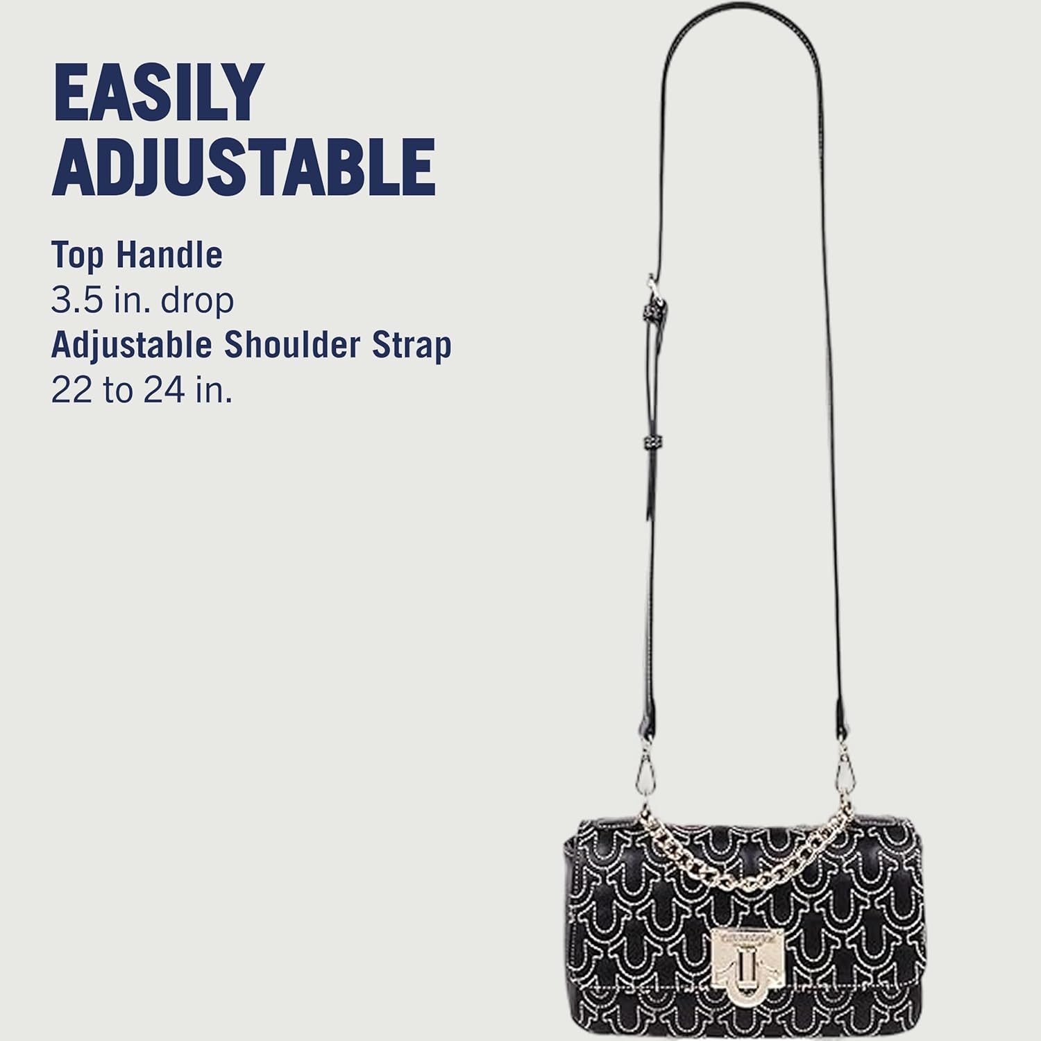 True Religion Shoulder Bag, Horseshoe Quilted Flap Purse with Chain Handle, Removable Crossbody Strap and Gold Hardware, Black - Image 4