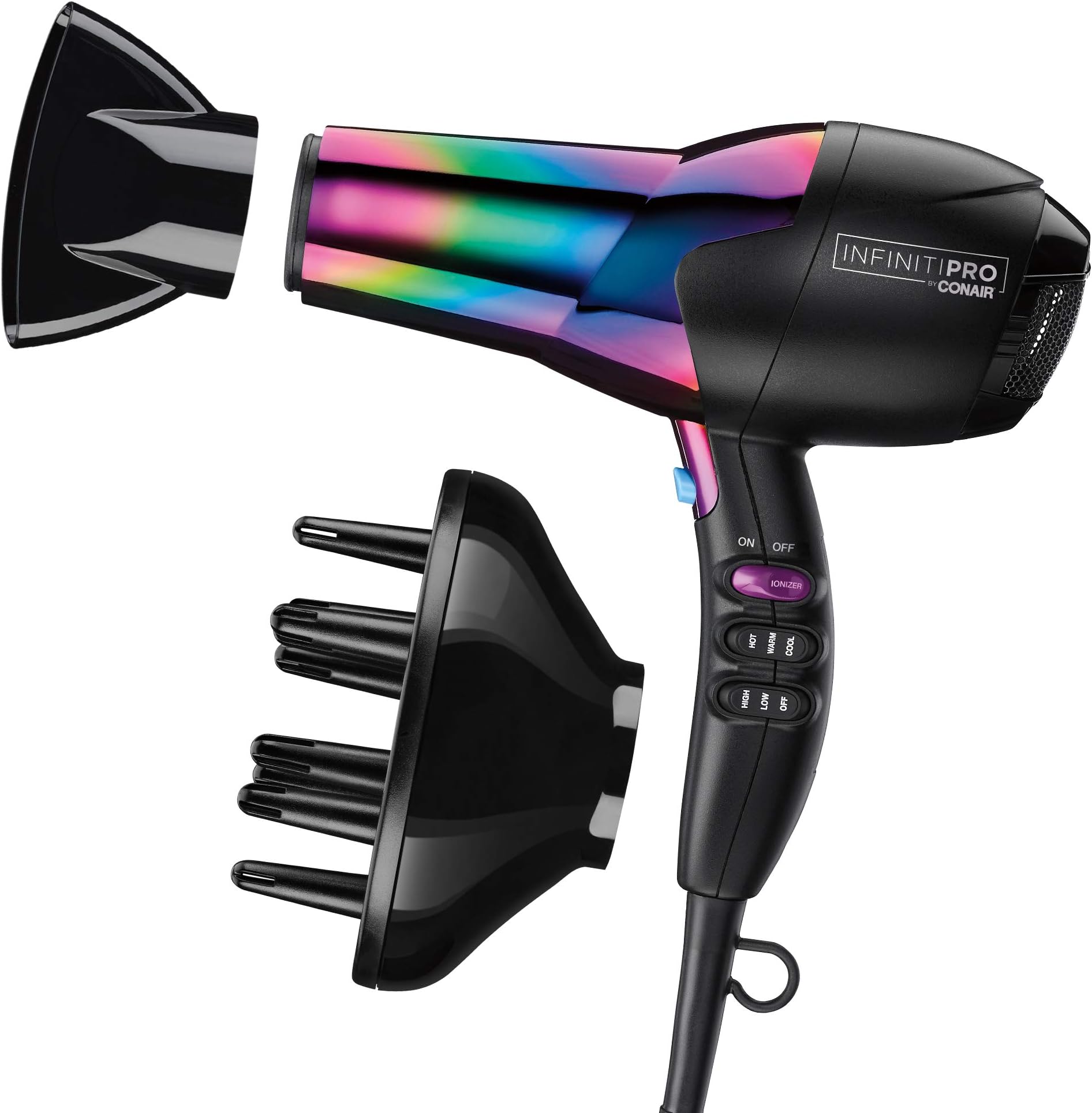 Conair Infinitipro 1875 Watt Ion Choice Hair Dryer, Rainbow Finish, Black