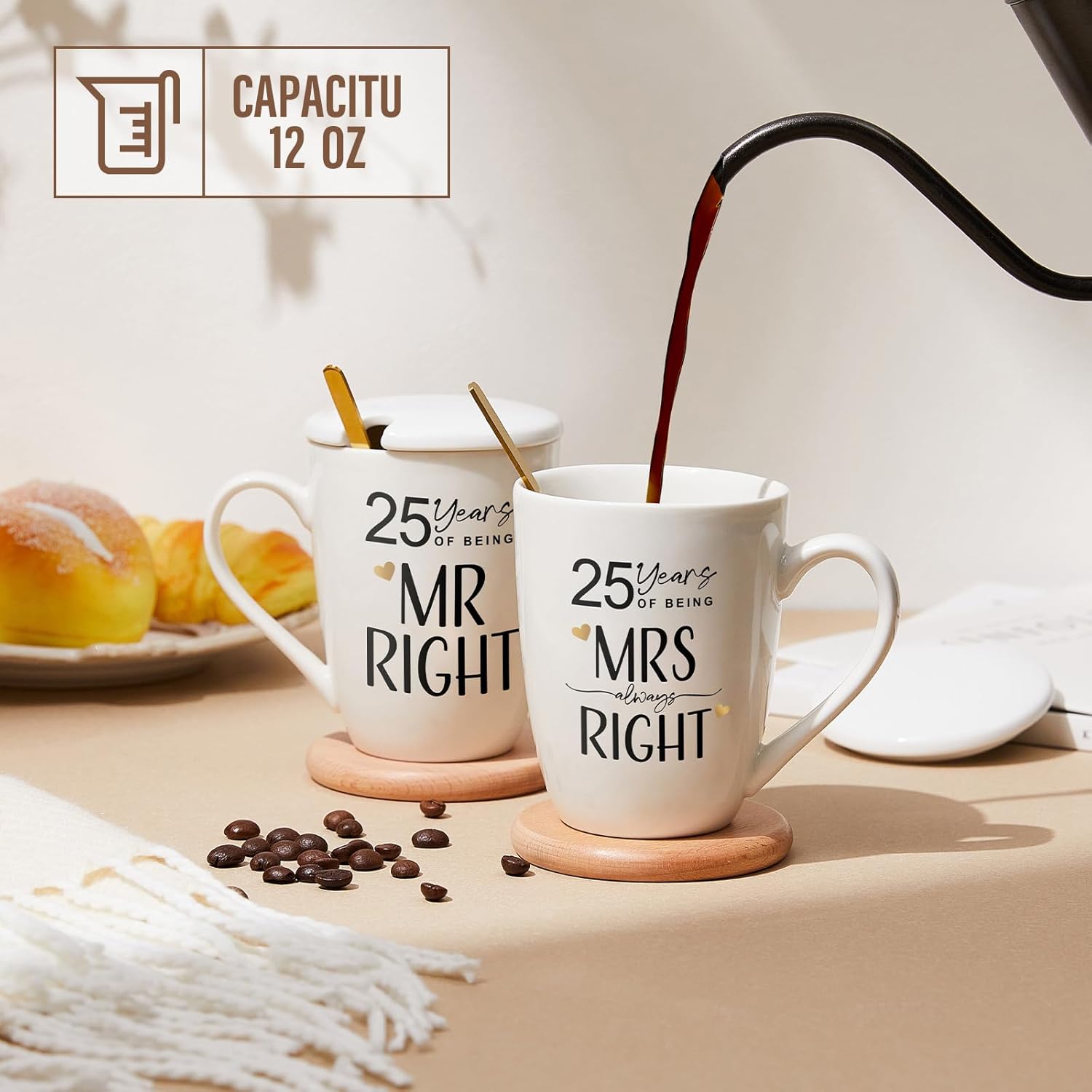 AW BRIDAL 25th Wedding Anniversary Christmas Mr and Mrs Gifts Set Novelty Coffee Mugs Set of 2, 12 OZ, Anniversary 25th Gifts for Parents, His and Hers Gifts, Ceramic Couple Gifts for Wife and Husband - Image 4