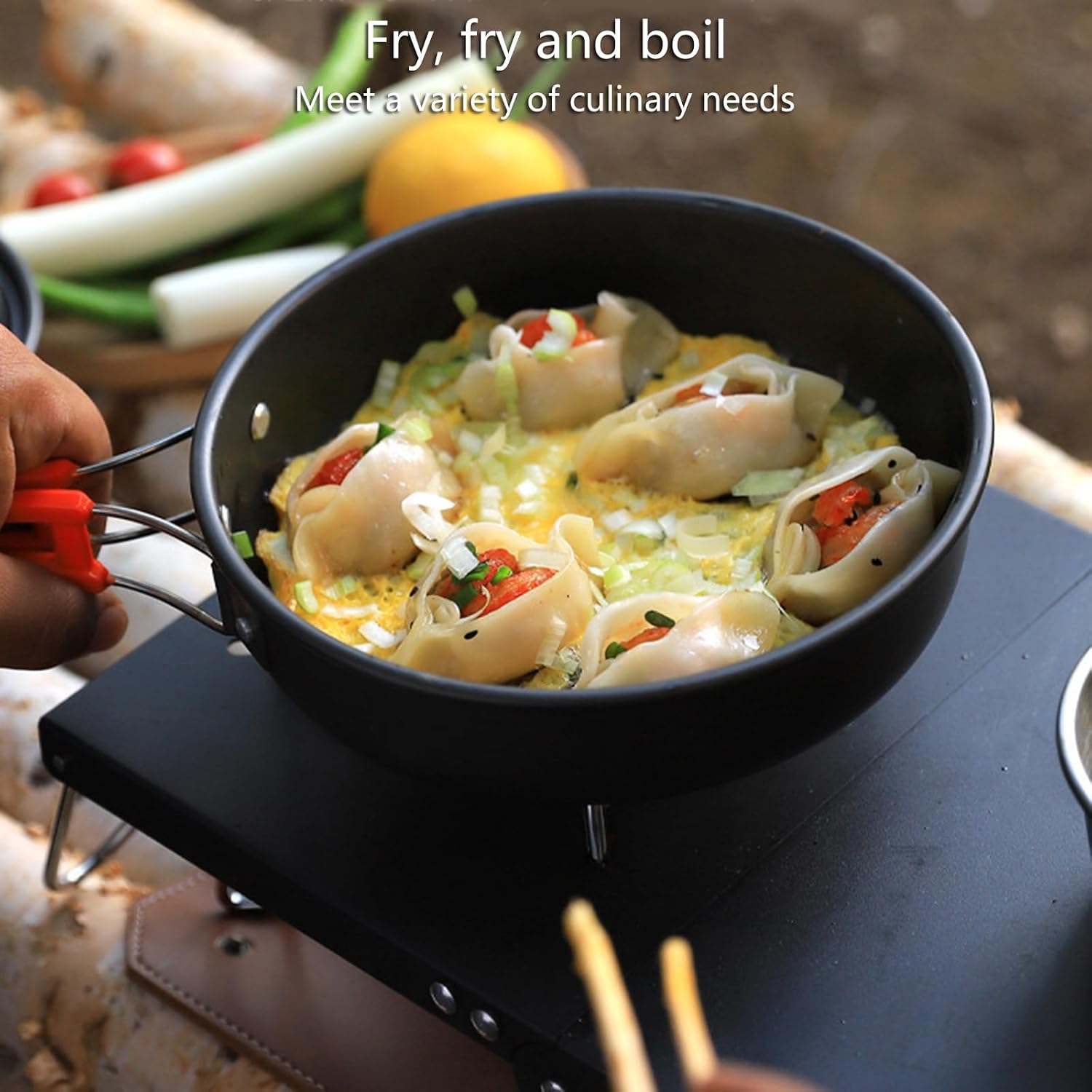 Mess Kit, Portable Frying Pan with Storage Bag Skillets Pan Outdoor Cookware for Camping Travel