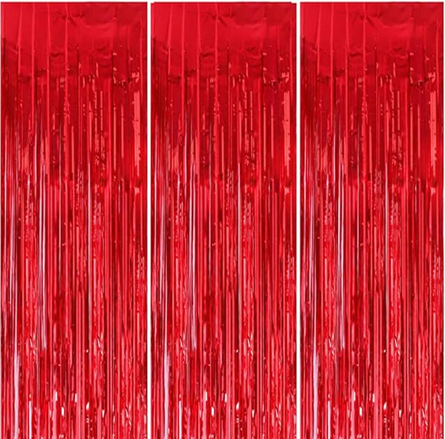 3Pcs 1m*2m Christmas Red Foil Curtain Door Curtain Metallic Tinsel Curtains Party Backdrop Curtain Shimmer Curtain,Fringe Backdrop Hanging Streamer for Xmas Party Photo Backdrop,Christmas Decorations