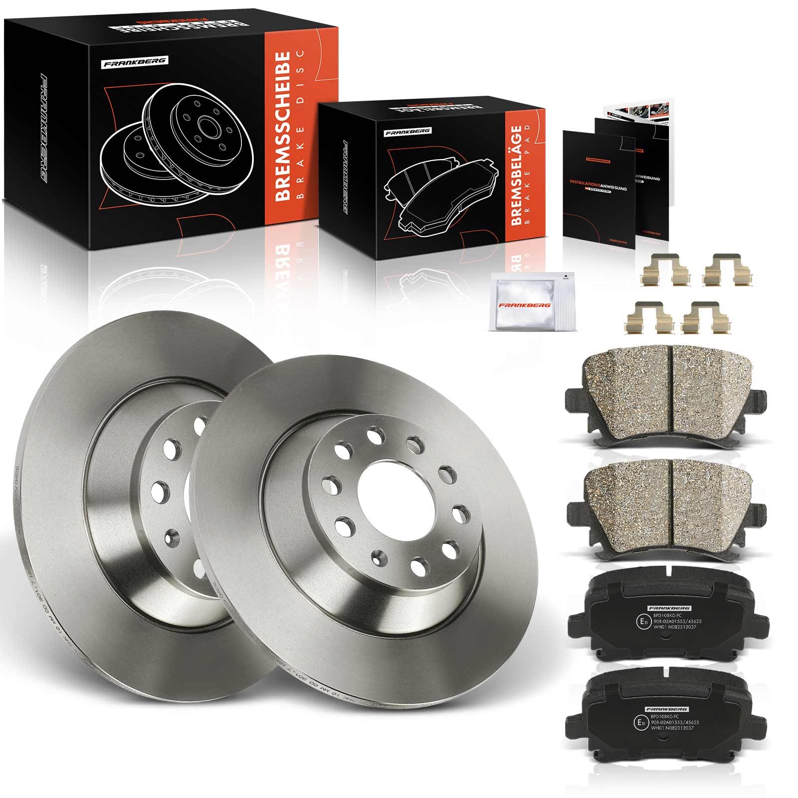 Frankberg 2 discos de freno + 4 pastillas de freno con lubricante de freno eje trasero compatible con A6 4F2 C6 2.0L-4.2L 2004-2011 PR Nº 1KD/2ED/1KQ Replace# 1K0698451