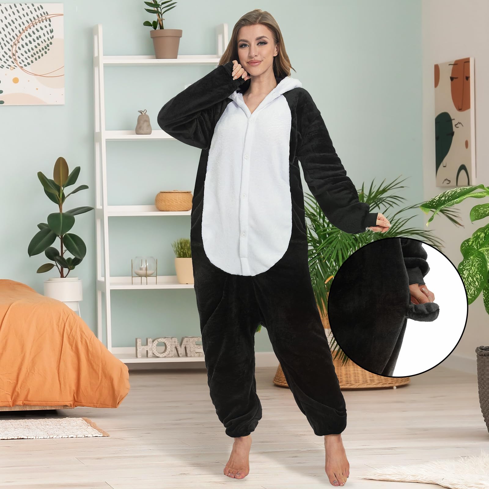 JONRRYIN Pijamas de Animales para Adultos, Unisex Pijama Entero Mujer con Máscaras de Animales, Pijama Mono Onesie Invierno Traje de Cosplay, Disfraz de Animales para Carnaval