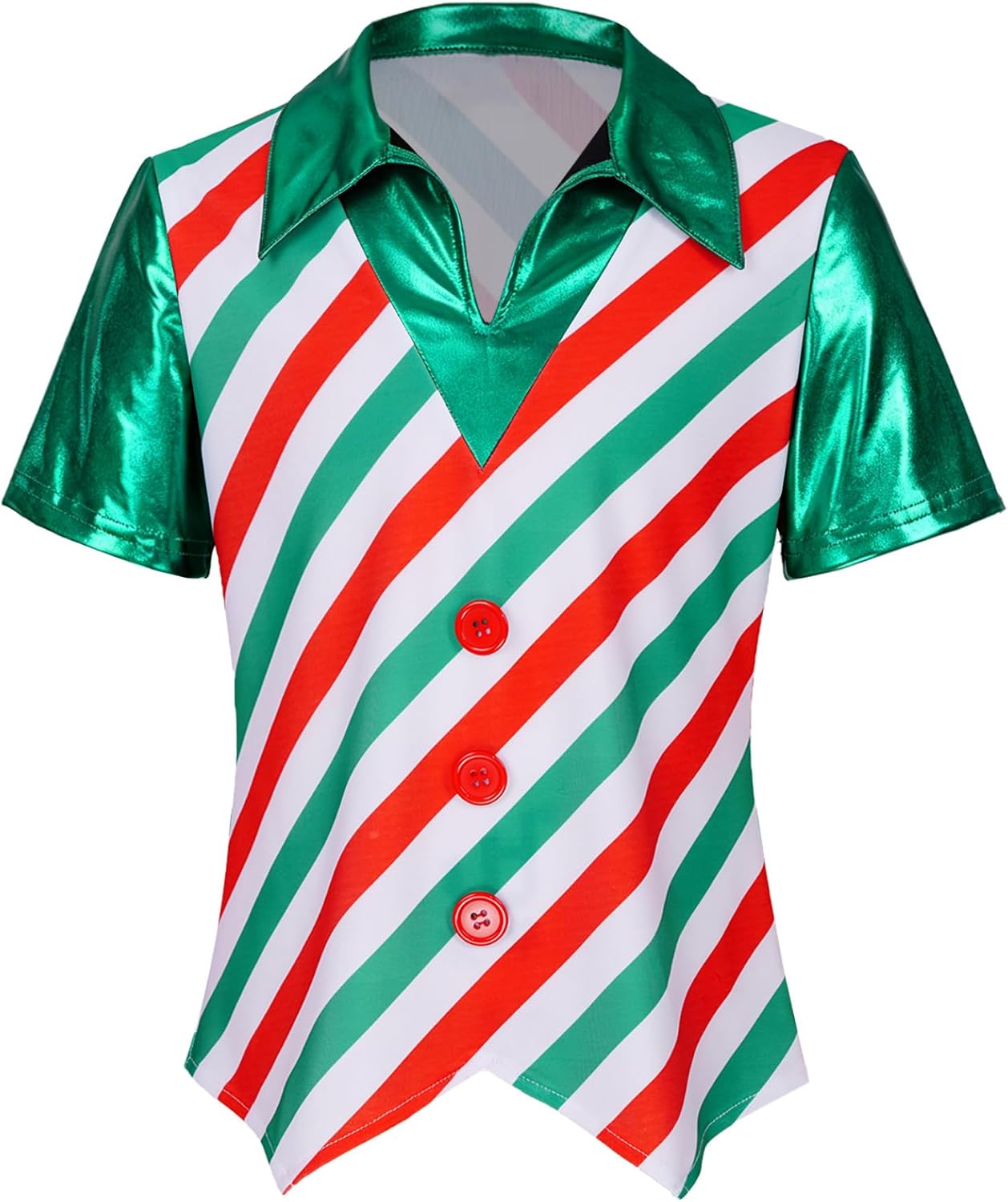 Kids Shiny Candy Cane Print Dance Shirt Boys Christmas Holiday Outfit