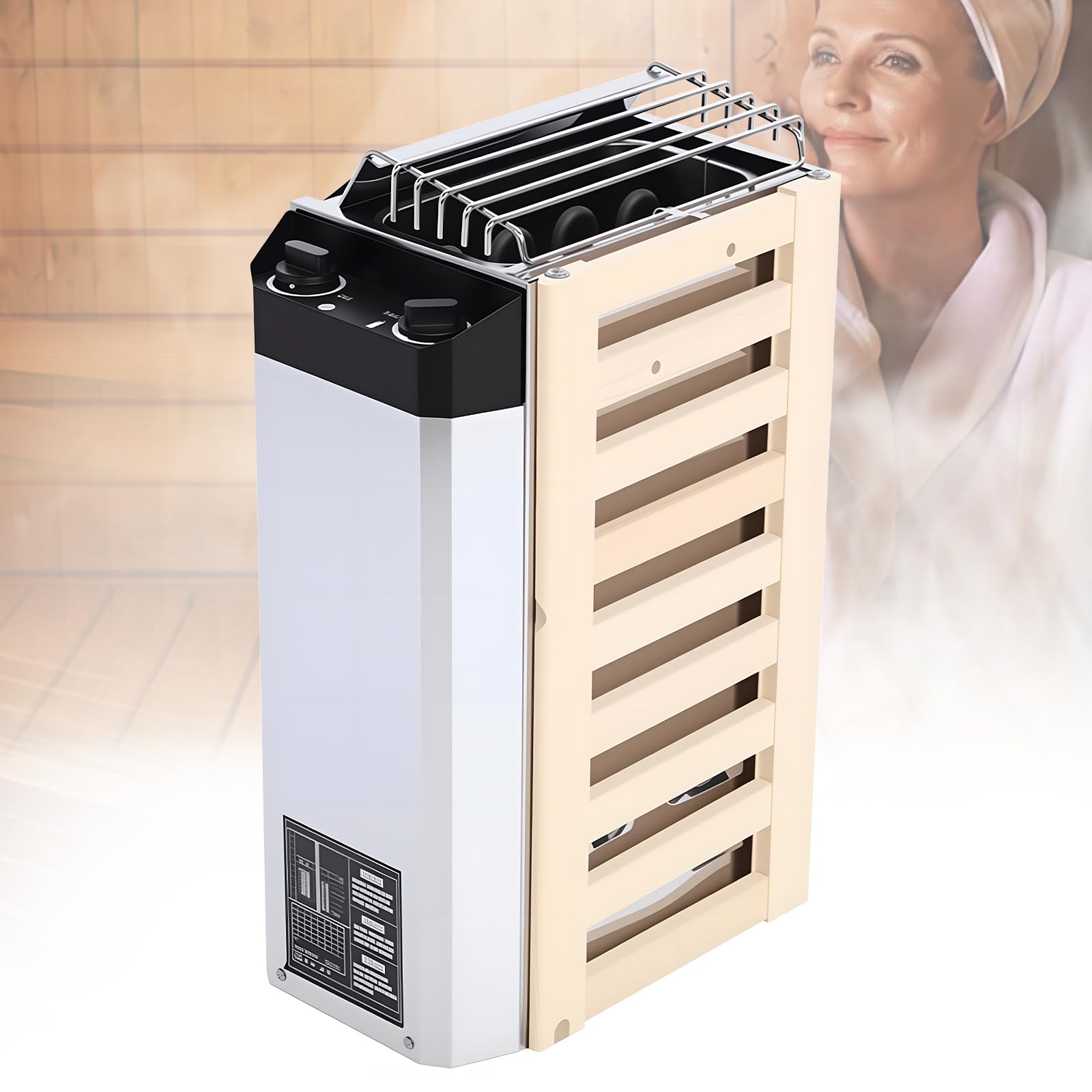 Poêle de sauna électrique 3,6 kW 220 V - Régulation de la température interne - Bois composite en acier inoxydable - Haut rendement - Chauffage à vapeur pour la maison, l'hôtel, le bureau, le spa