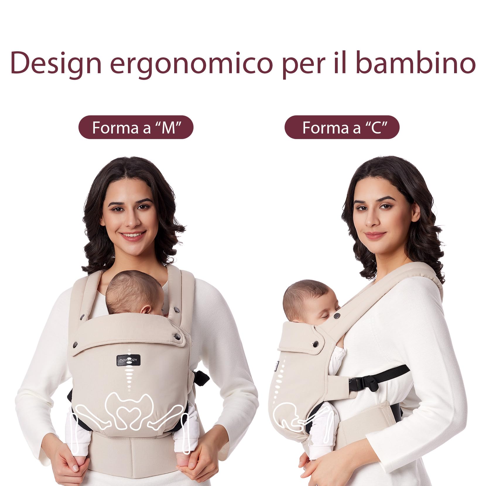 Marsupio Momcozy - Ergonomico, confortevole e leggero, per bambini da 3 a 20 kg (3-24 mesi), facile da indossare, ideale per genitori a mani libere, Kaki