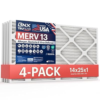 BNX TruFilter 20x25x1 Air Filter MERV 13 (6-Pack) - MADE IN USA - Electrostatic Pleated Air Conditioner HVAC AC Furnace Filters for Allergies, Pollen, Mold, Bacteria, Smoke, Allergen, MPR 1900 FPR 10