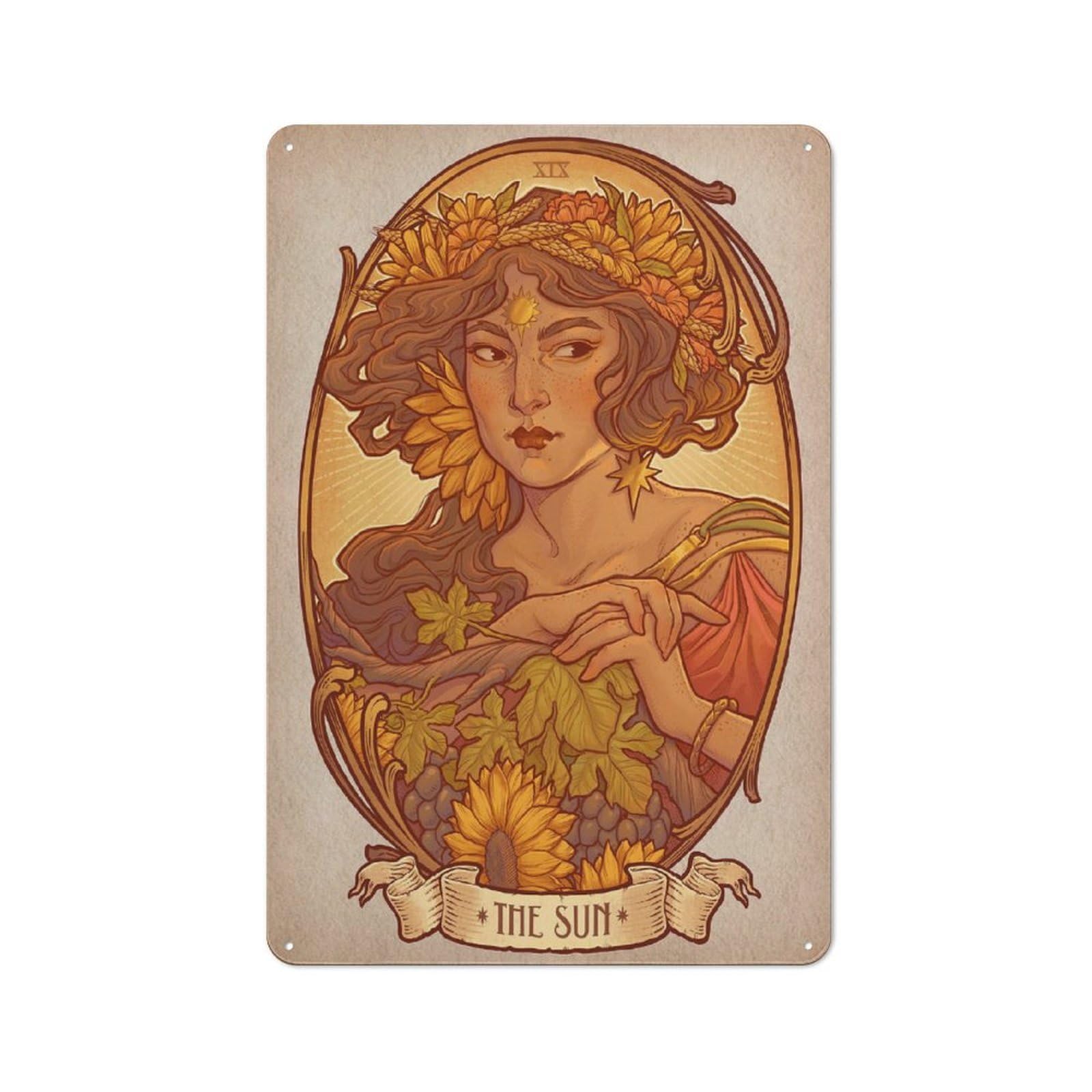 Junmoney The Sun Art Nouveau Tarot Tin Wall Plaque 30X20cm With For Pub Or Café, For Hospitality Wall Decor Collectors