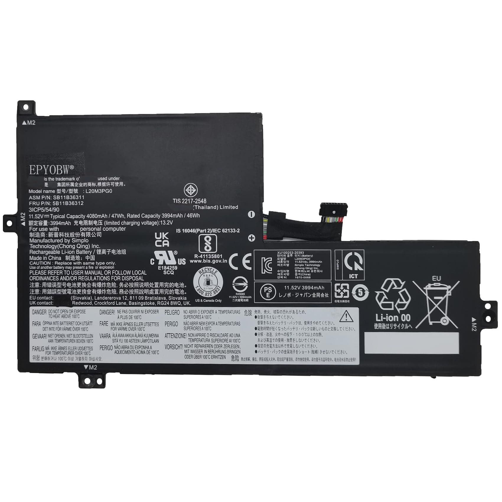 Amazon.com: EPYOBW L20M3PG0 Laptop Battery 47Wh Compatible with