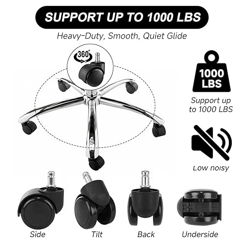 Miniatura 18 de Ruedas enrollables de 2 pulgadas para reemplazo de sillas de oficina, 5 unidades, ruedas giratorias de goma silenciosas y resistentes, seguras