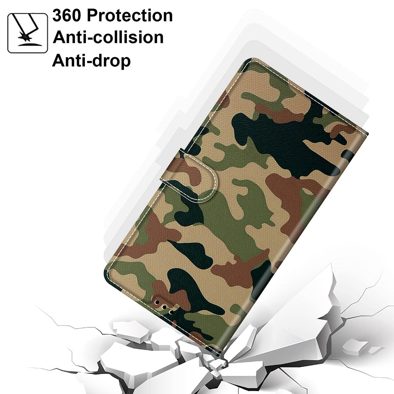 Cover a Libro per iPhone 12 PRO Max in Pelle con Silicone Morbido Custodie iPhone 12 PRO Max Portafoglio Disegni Custodia Antiurto 360 Gradi Accessori Leather Case - Camuffamento