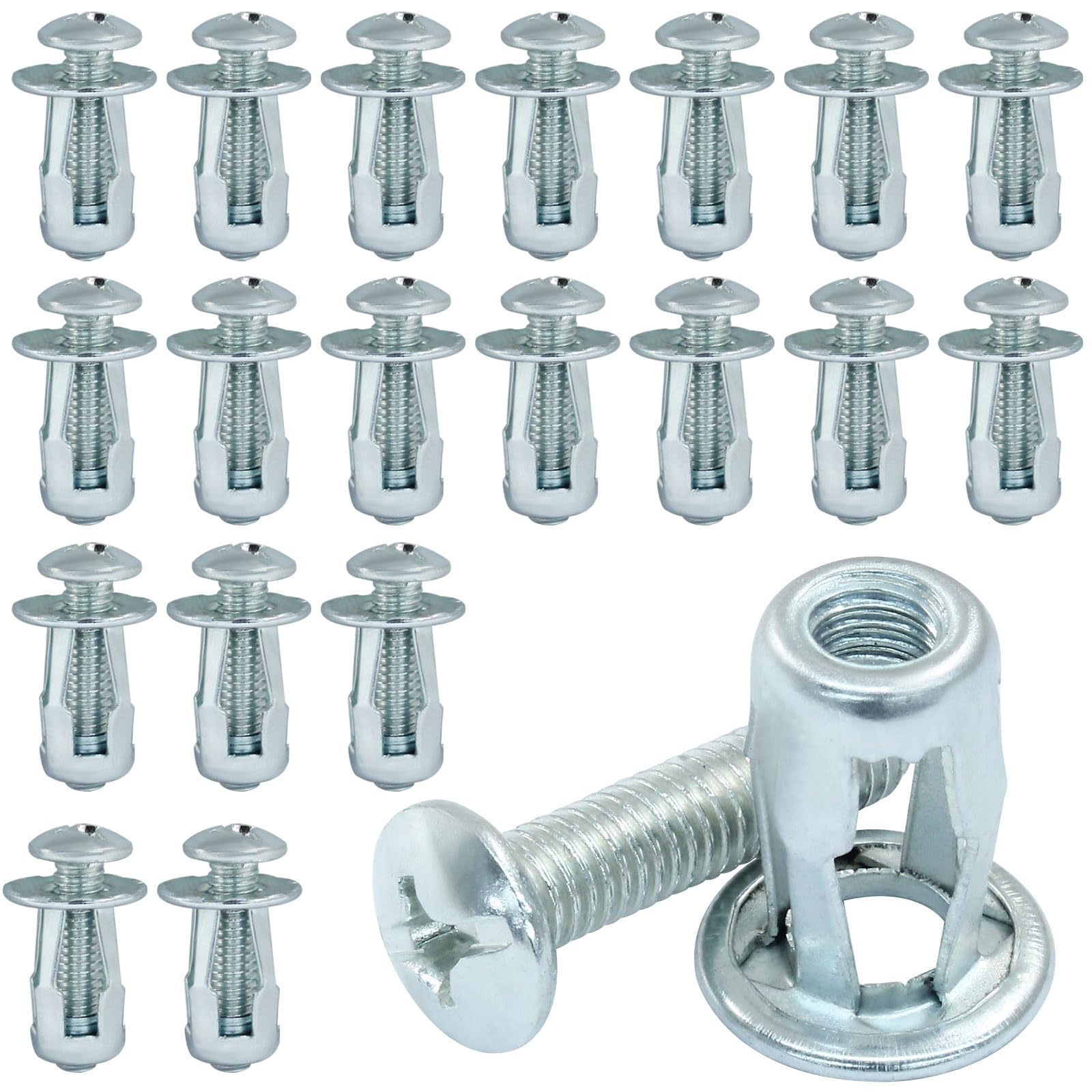 Jiozermi 20 Pcs Hollow Wall Anchors and Screws, Hollow Core Door Anchors for 0-5mm Door Thin Walls Hollow Plastic Sheet Iron Sheet, M6 x 1"