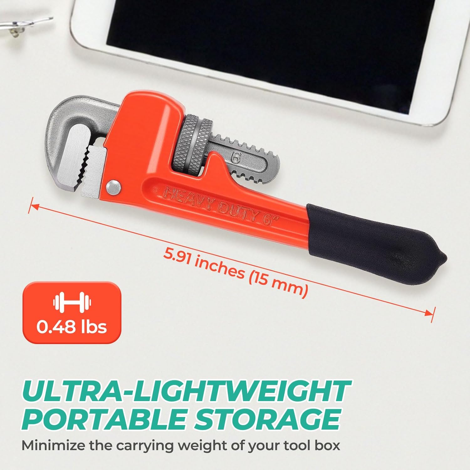 Heavy Duty 6 Inch Adjustable Pipe Wrench - Mini Straight Plumbing Tool for Tight Spaces & DIY Repairs​