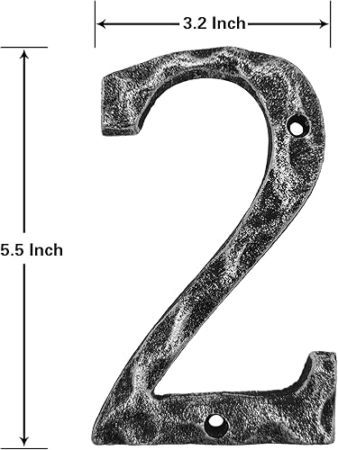 Miniatura 2 de Números de casa de 5.5 pulgadas, número único de dirección de metal de hierro fundido para puerta exterior o delantera, acabado plateado antiguo