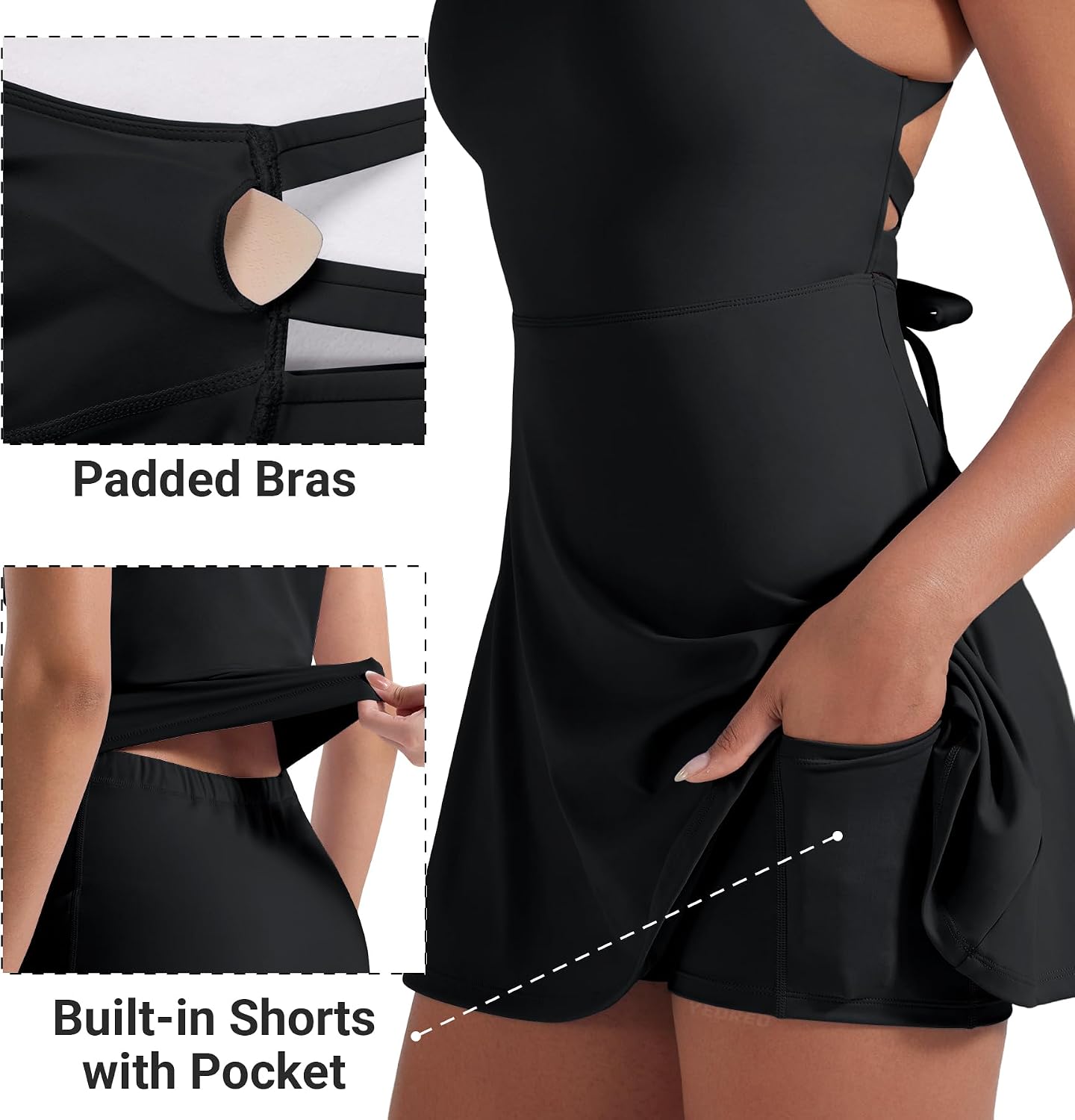 YEOREO CoreFlex Womens Tennis Dress Built in Shorts Pocket Padded Bras Workout Skirts Backless Tie Golf Dress
