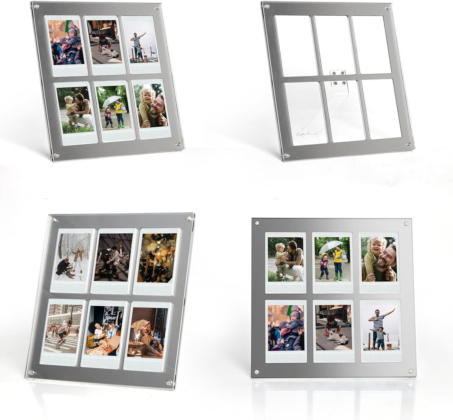 Acrylic Floating Photo Frame for 3 Inch Photos, 2x3 Picture Frame, 6 Grid Double Layer Magnetic Picture Frame, Stunning Color Gradient Photo Frames That Change with The Angle