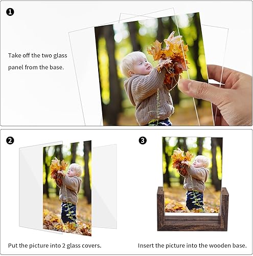 Miniatura 5 de PETAFLOP Juego de 2 portarretratos de 4 x 6, marcos de fotos de madera rústica de 4 x 6 pulgadas con vidrio HD, marco de doble cara para exhibición