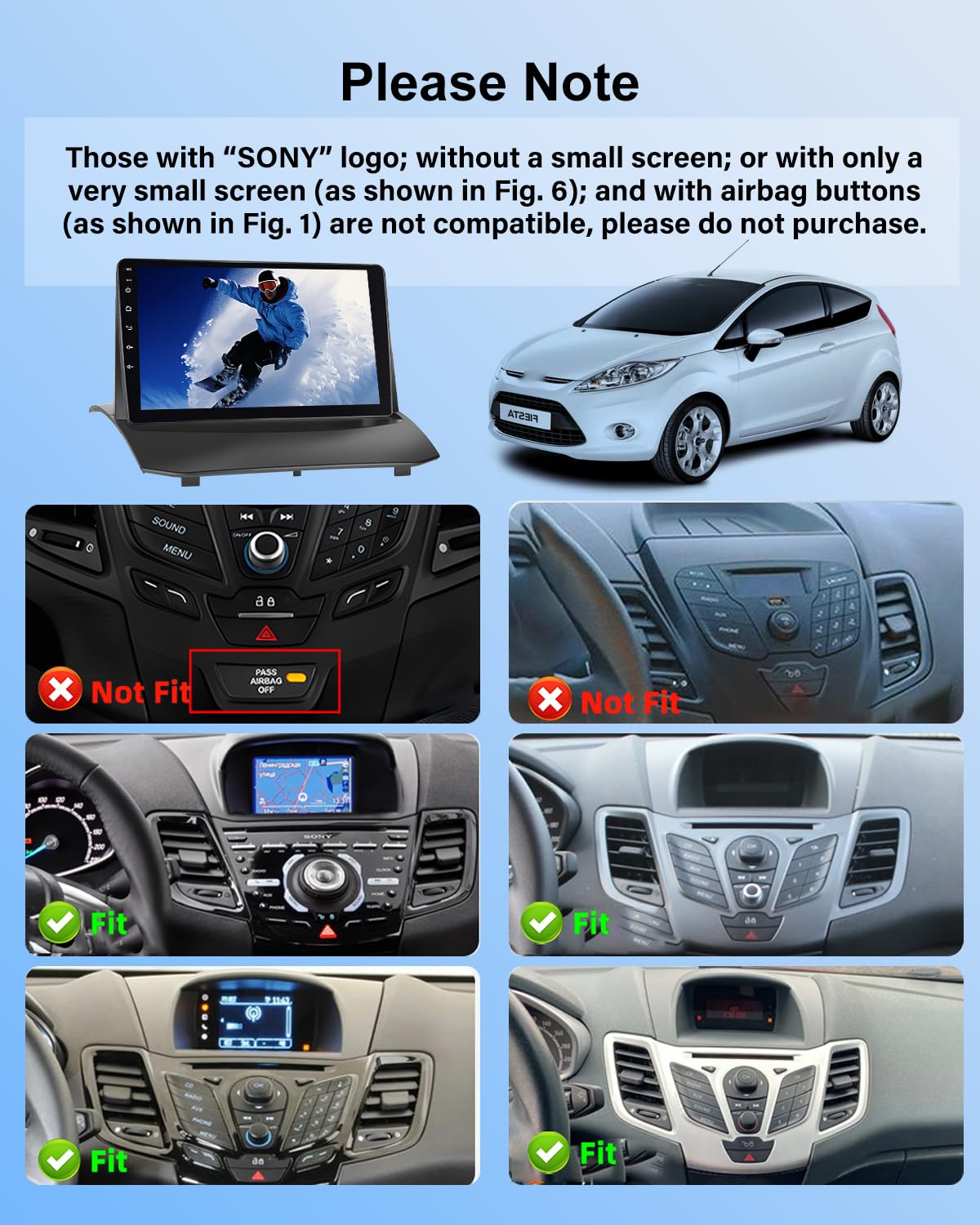 NHOPEEW 2+64G 9 Zoll Android Radio für Ford Fiesta 2009-2017 - Wireless CarPlay & Android Auto GPS Navigation, Lenkradsteuerung, FM RDS, Split-Screen + Rückfahrkamera