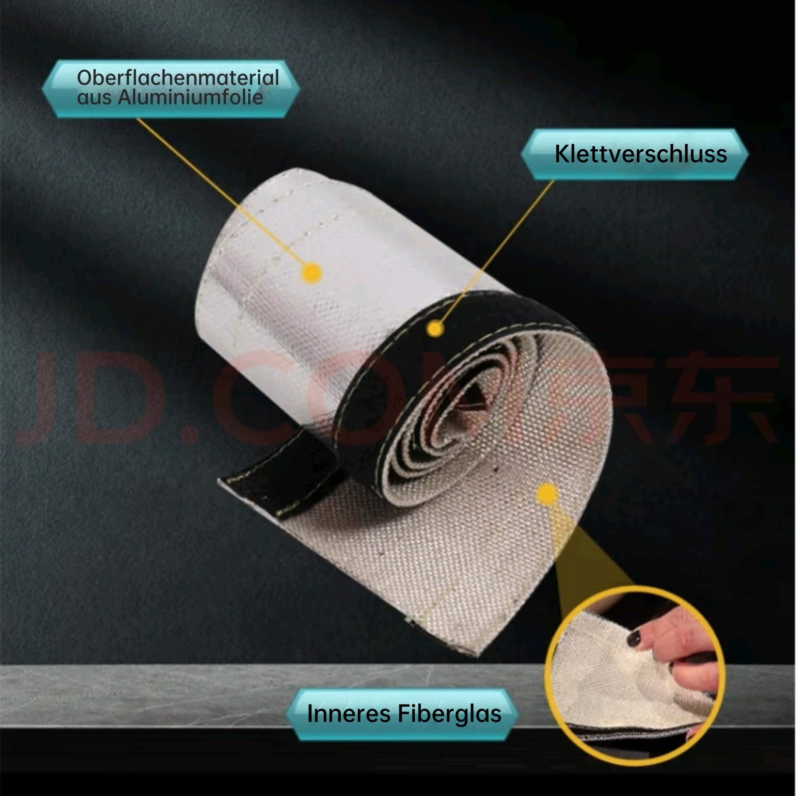 Izolowana rura metalowa, pokrywa Biała szara tuleja termiczna z aluminiowaną warstwą zewnętrzną 600x106mm do plecionych rur, przewodów paliwowych, kabli lub osłony termicznej