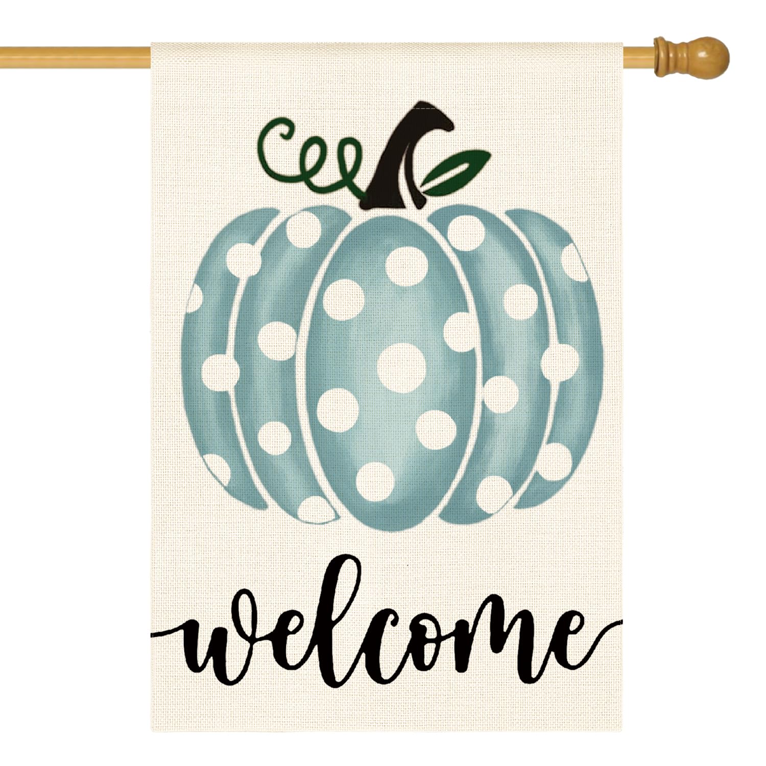 Photo 1 of AVOIN colorlife Aqua Fall Pumpkin Welcome House Flag 28x40 Inch Double Sided, Seasonal Holiday Thanksgiving Yard Outdoor Decorative Flag Aqua House Size-28 x 40"