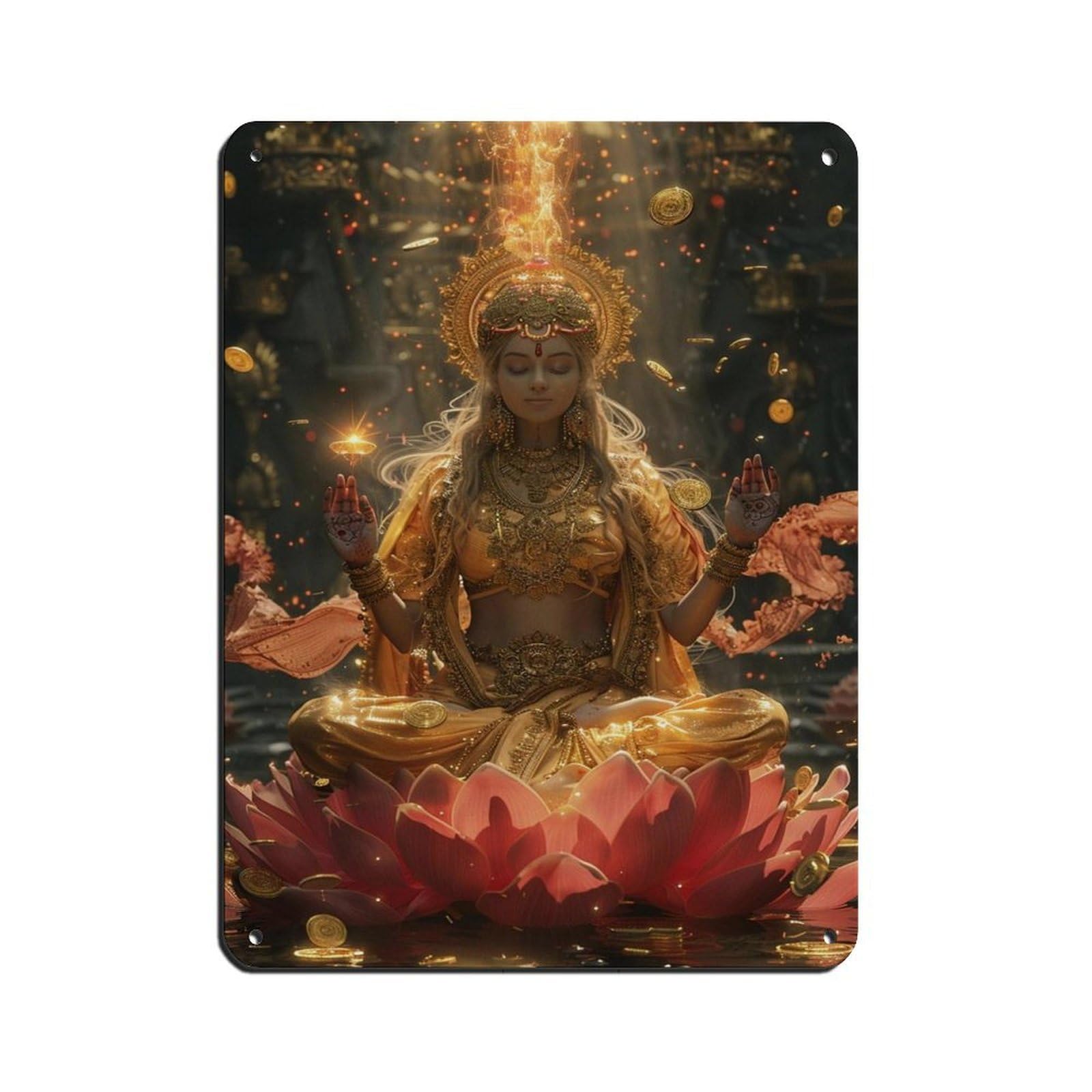 Goddess Art, Lakshmi Art Tin Sign Vintage Metal Pub Club Cafe Bar Home Wall Art Decoration Poster Retro 12x16inch(30x40cm)