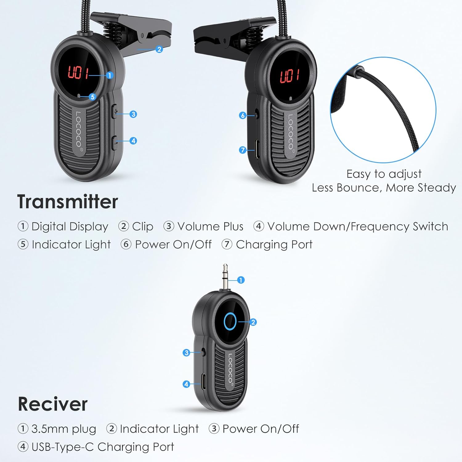 Wireless Saxophone Microphone System for Instruments: UHF Rechargeable Instruments Microphone Receiver and Transmitter - 160ft Range. Plug and Play - Clip-on Mics Suitable for Sax Trumpet, Trombone