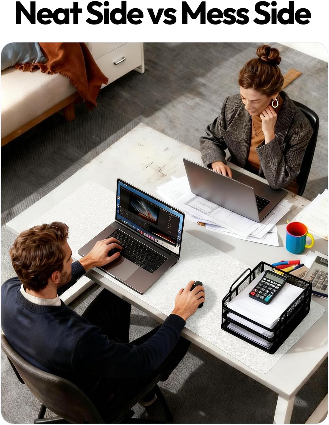 YSAGi Leather Desk Protector, Office Mat, Large Mouse Mat, Non-Slip PU Leather Blotter, Laptop Desk, Waterproof Writing Pad for Office and Home (White, 31.5" x 15.8") - Image 6