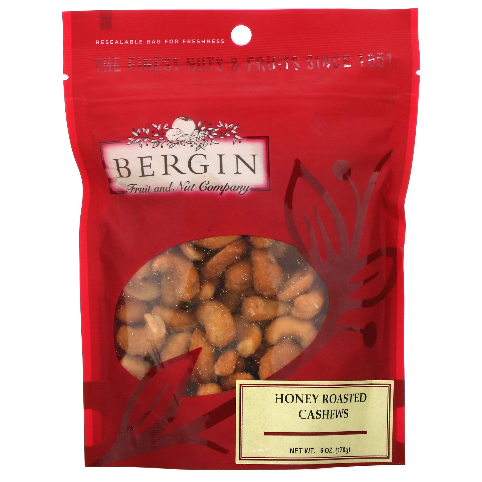 Bergin Fruit and Nut Company Honey Roasted Cashews, 6oz (170g)