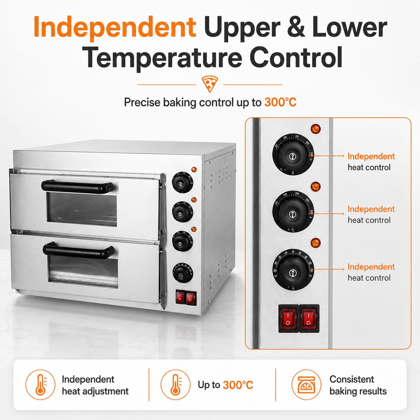 Forno per Pizza Commerciale a Doppio Piano Da 3000 W, Forno Elettrico Da Banco in Acciaio Inox Con Timer E Controllo Indipendente Della Temperatura – Forno per Interni per Ristoranti