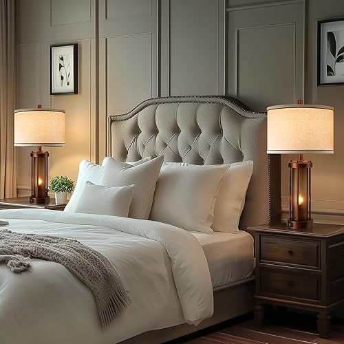 Miniatura 3 de Juego de 2 lámparas de mesa de granja para sala de estar, lámparas de noche rústicas con 2 puertos de carga USB, lámpara de mesita de noche para