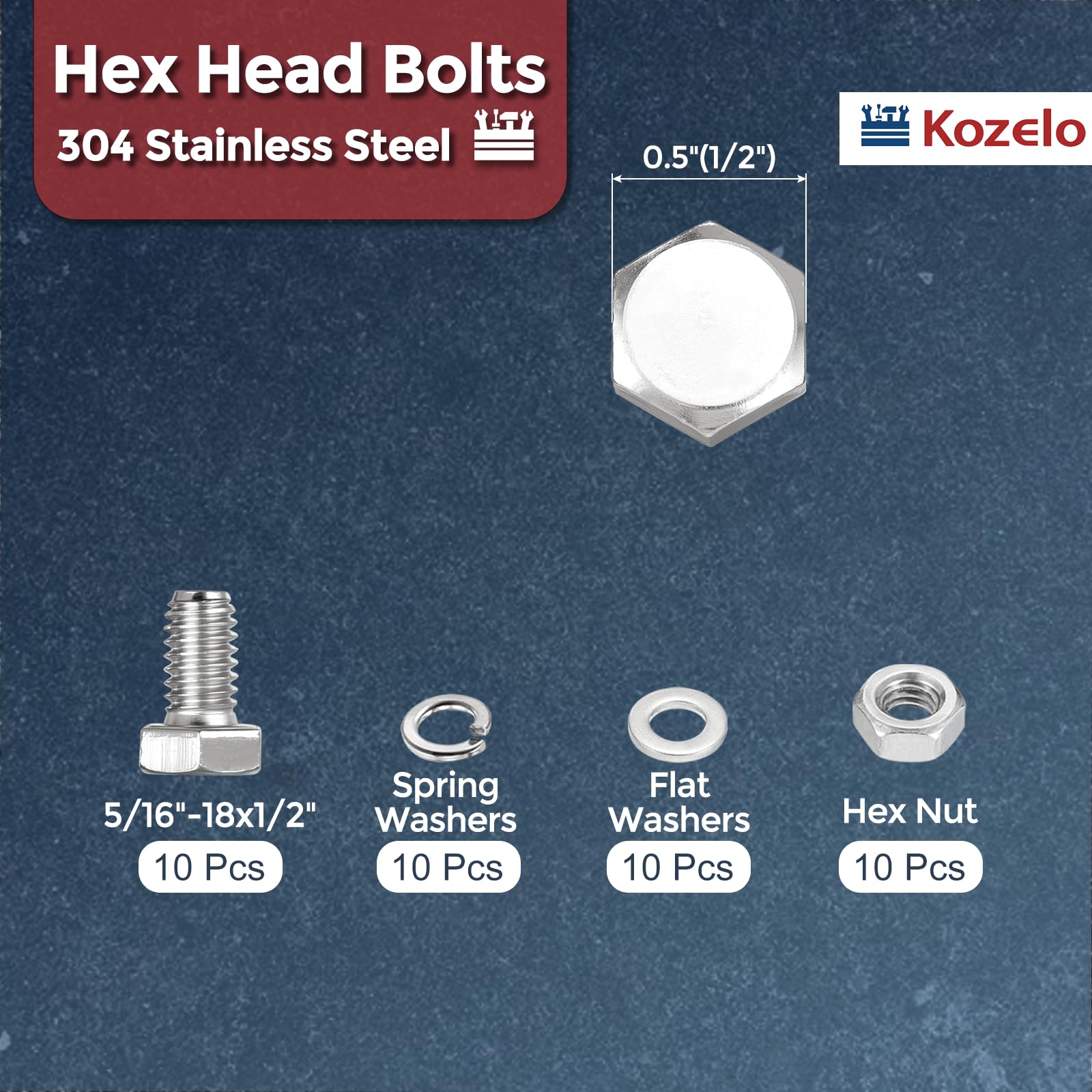 Kozelo 40 Pcs Bolts and Nuts Washers Kit - Image 2
