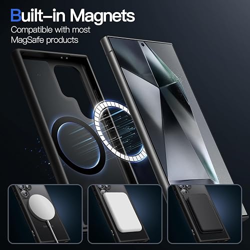 JETech Magnetic Case for Samsung Galaxy S24 Ultra 5G, Compatible with MagSafe, Translucent Matte Back Shockproof Phone Cover (Black) - 3