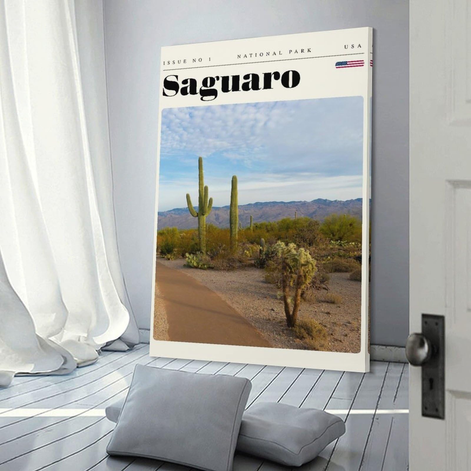 Junmoney Frame-Style-2 Saguaro National Park Travel Art Wall Art Print, 24X36inch(60X90cm), For Front Hall, Corridor Or Welcome Spaces, Wall Decor To Refresh Empty Corners