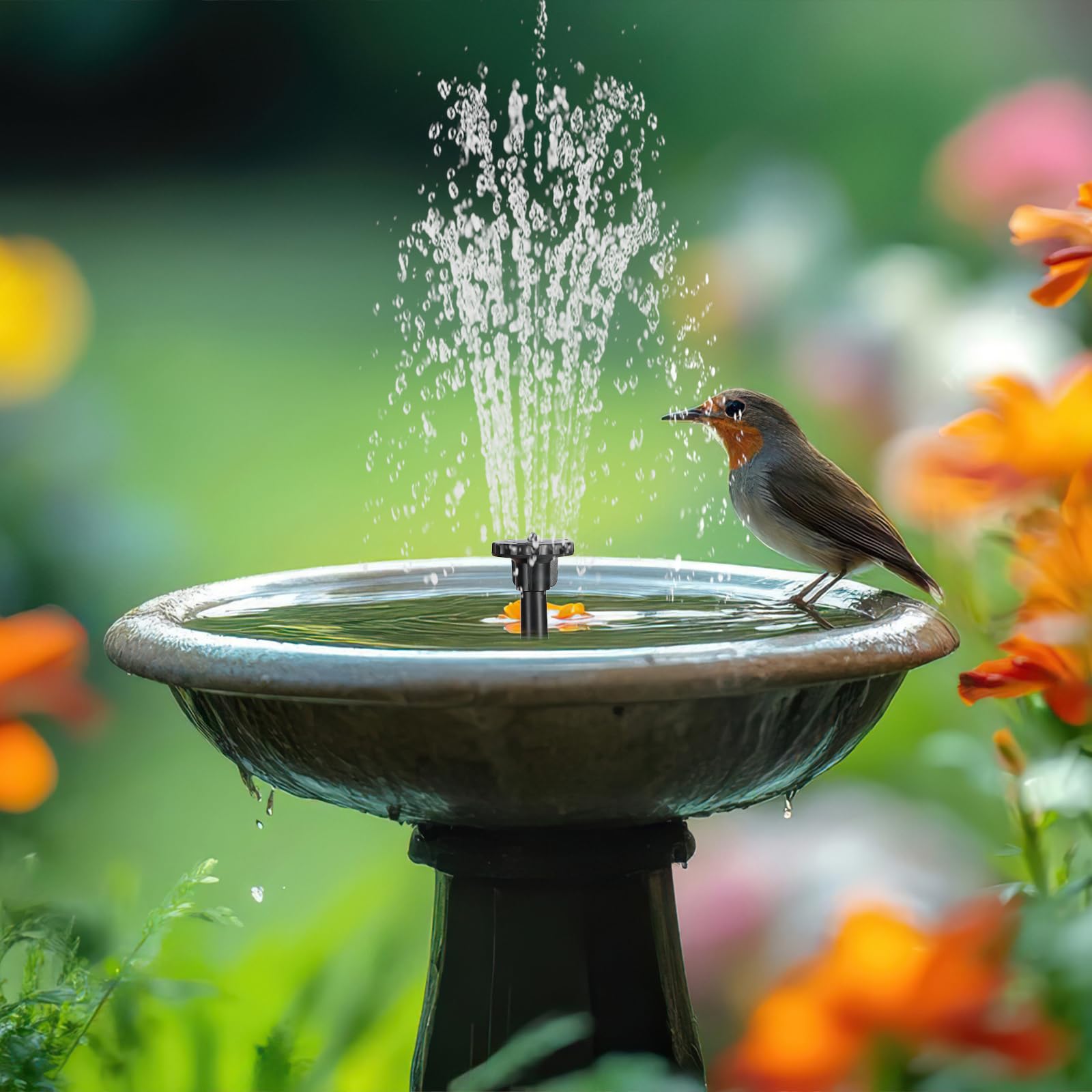Sprifityy Pompa solare per fontane,Fontana Solare 1.5W,Pompa per Acqua Solare con Tubi da 3M,6 ugelli per colibri,per Giardino, Bagno per Uccelli,Contenitori per Pesci,stagno,piscina