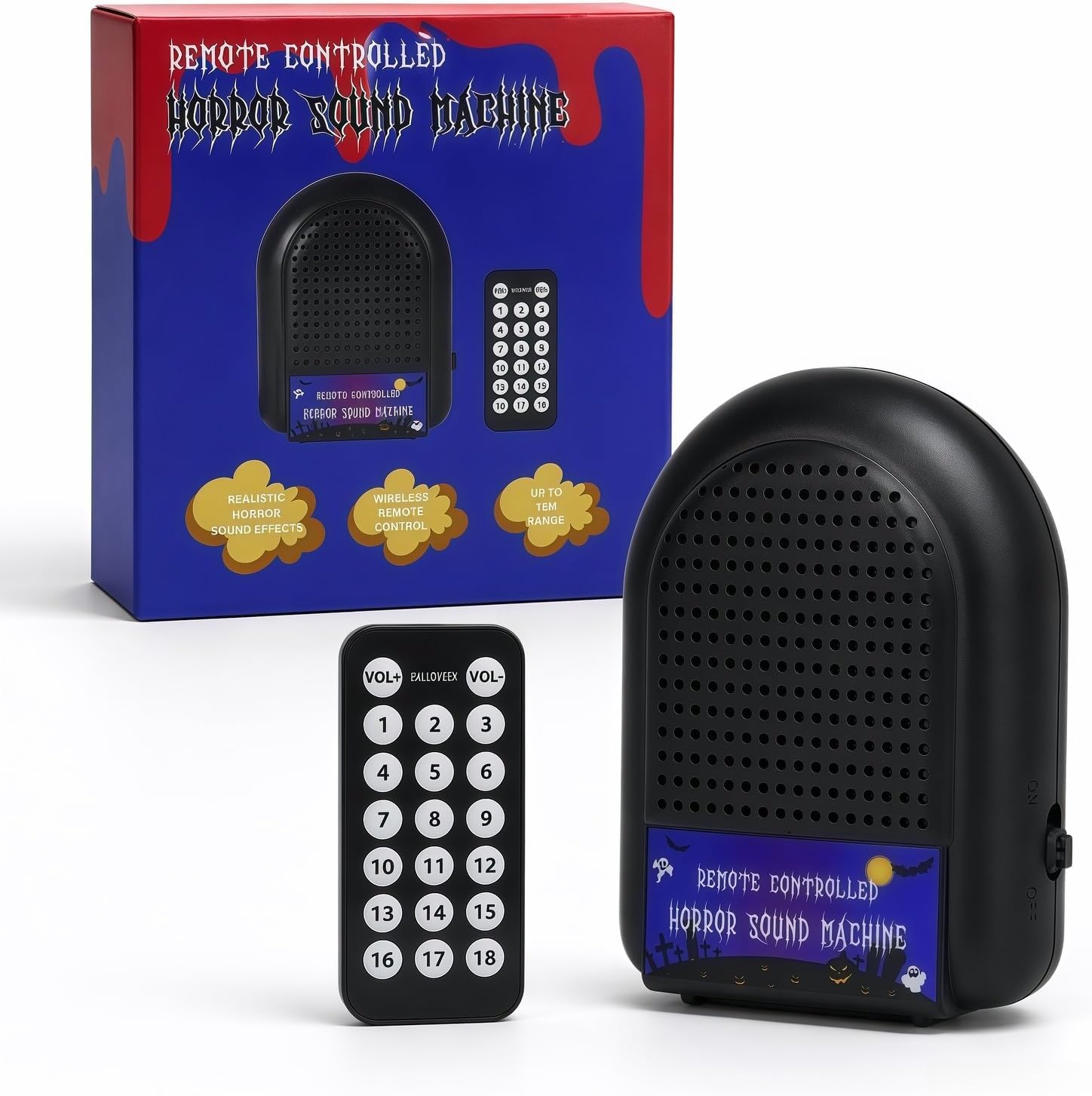 Remote-Controlled Horror Sound Machine, Various Horror Sound Effects and Ambient Music, Scary Toy, Office Prank, Gag Gift, Pocket-Sized April Fool's Gift, (18 Voices)