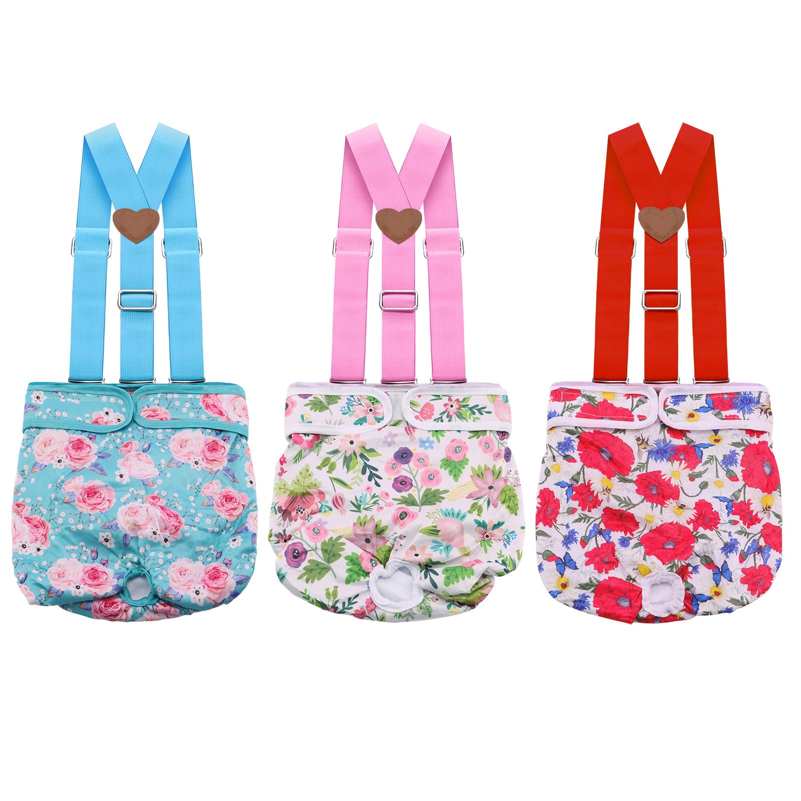 3 Pack Washable Female Dog Diaper with Suspender,Reusable Fixed Doggie Diapers Super Absorbent Leakproof for Small Medium Large Dog in Heat Cycle-S