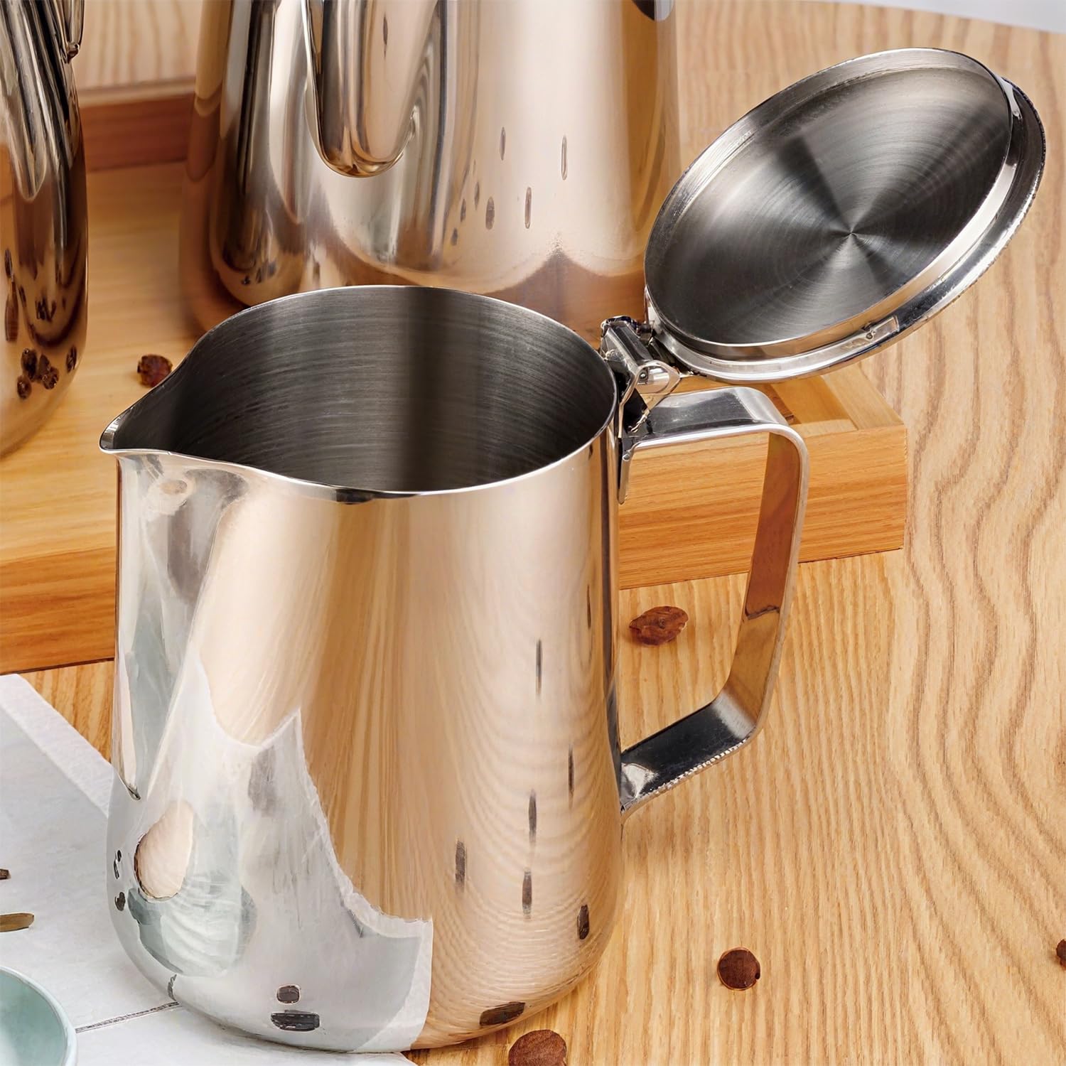 Pichet Lait Inox 600ML Avec Couvercle - VOBOR Pichet à Mousse De Lait En Acier Inoxydable