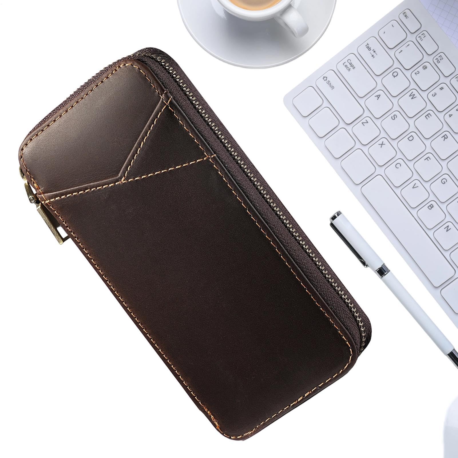 Astuccio in pelle, grande, con cerniera, con 5 scomparti e, multicolore