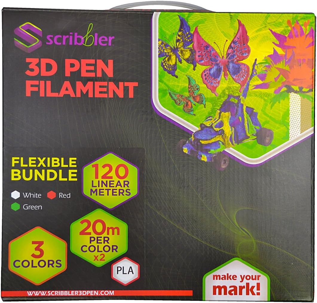 PLA Based Flexible Filament Refills for 3D Drawing Pen | Premium Quality, Durable PLA Based Flex Material| 400 Linear Feet for Endless Doodles| 3 Different Color