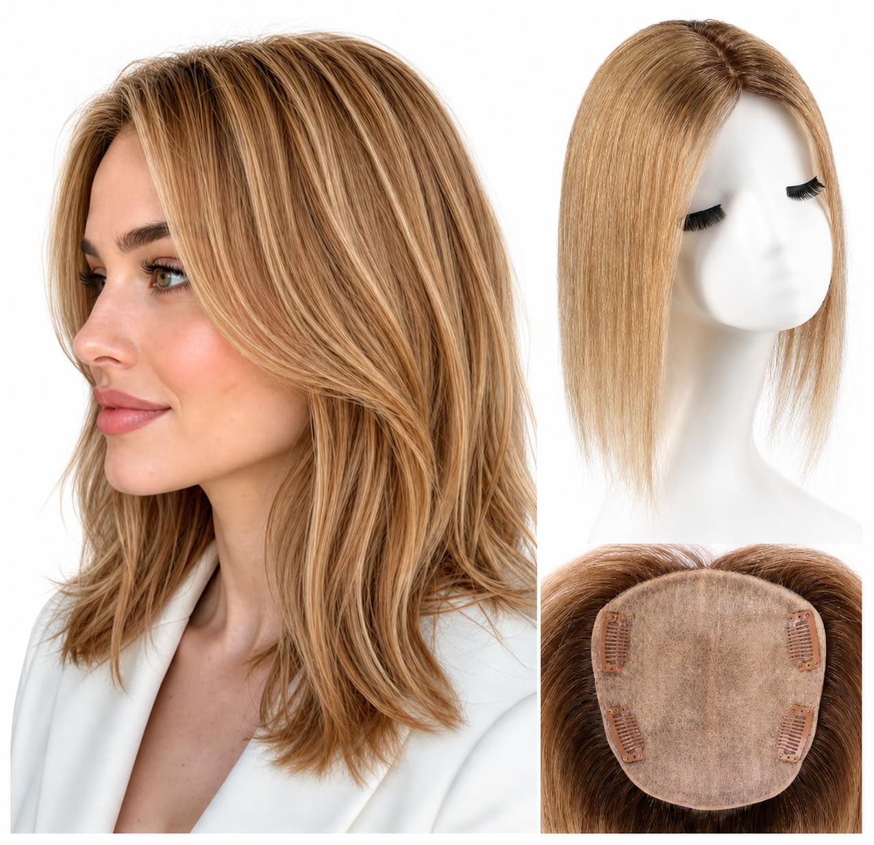 HAIRCUBE 12 inch Hair Toppers for Women 5"*5.5" Large Base Real Human Hair Topper HairToppers for Women with ThinningHair Cover Gray Roots Add Volume No Bangs&O