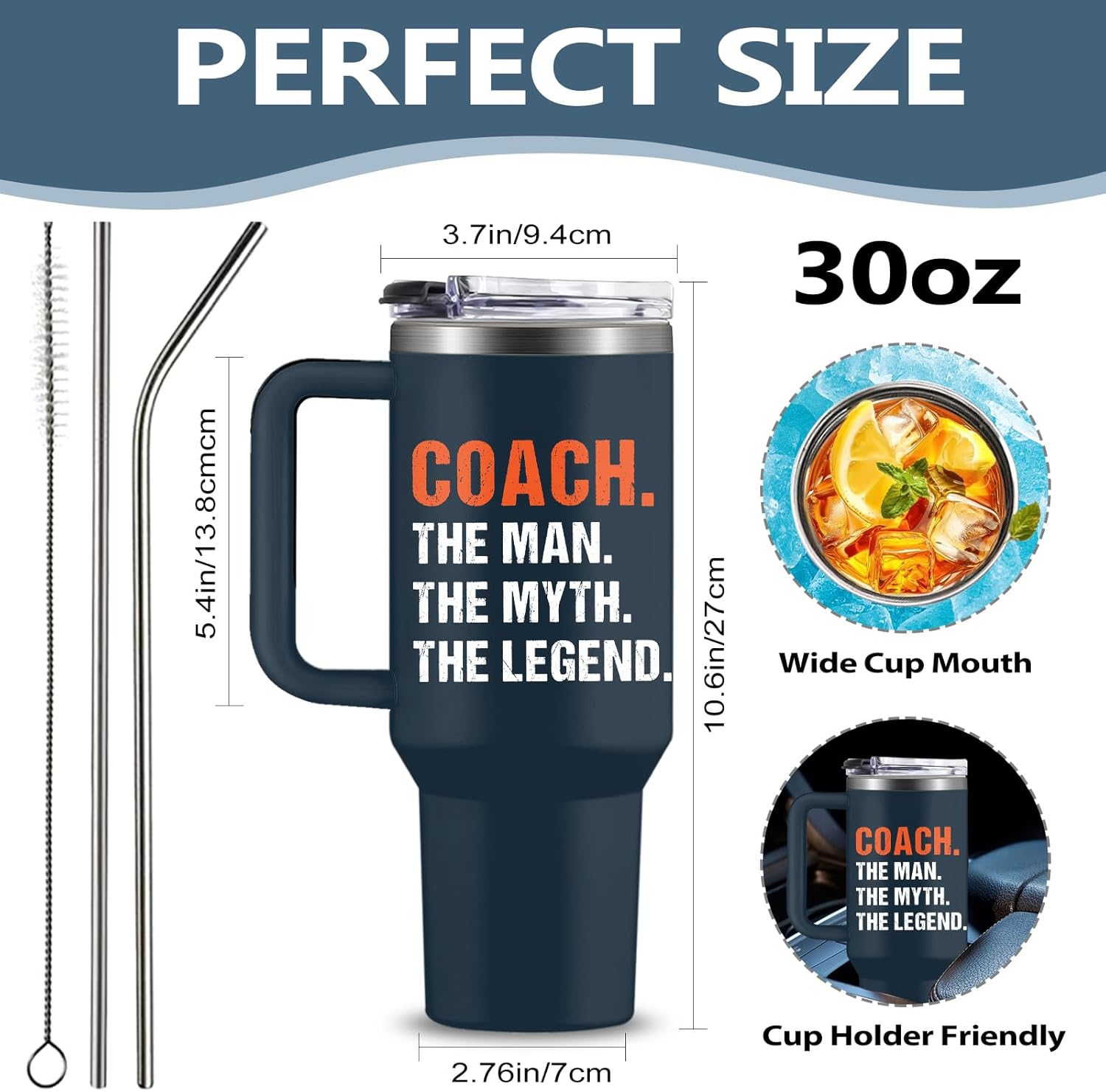 Coach Gifts - 30 Oz Coach Nutriton Facts Tumbler, The Man The Myth The Legend - Christmas Birthday Cheer Coachs Gifts, Soccer Softball Basketball Swim Coachs Appreciation Gift for Him - Image 2
