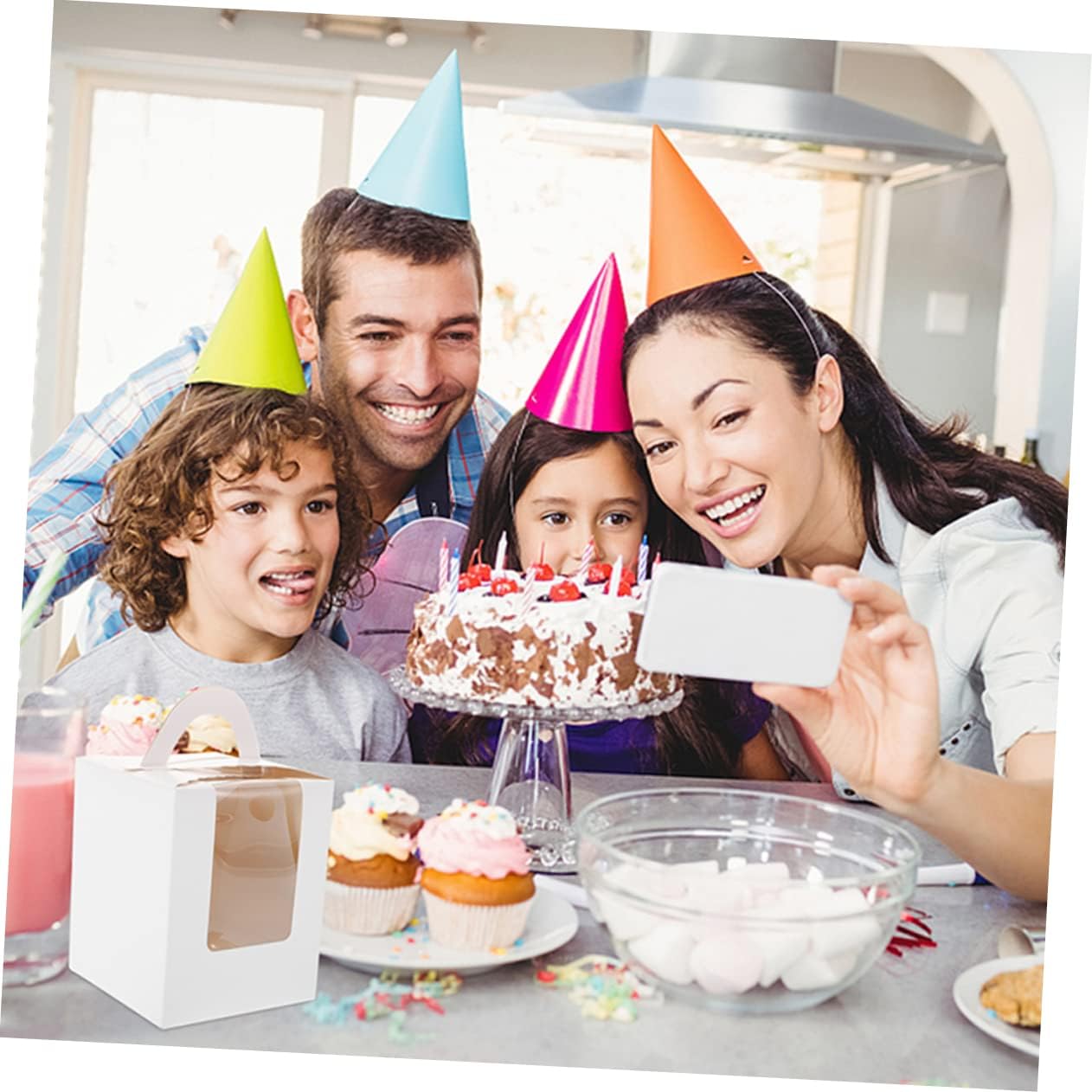 KICHOUSE 1set Portable Cake Box Elegant Dessert Wrapping Container Window for Muffins Cookies and Pastries Lightweight and Easy to Carry for Christmas Party Packaging