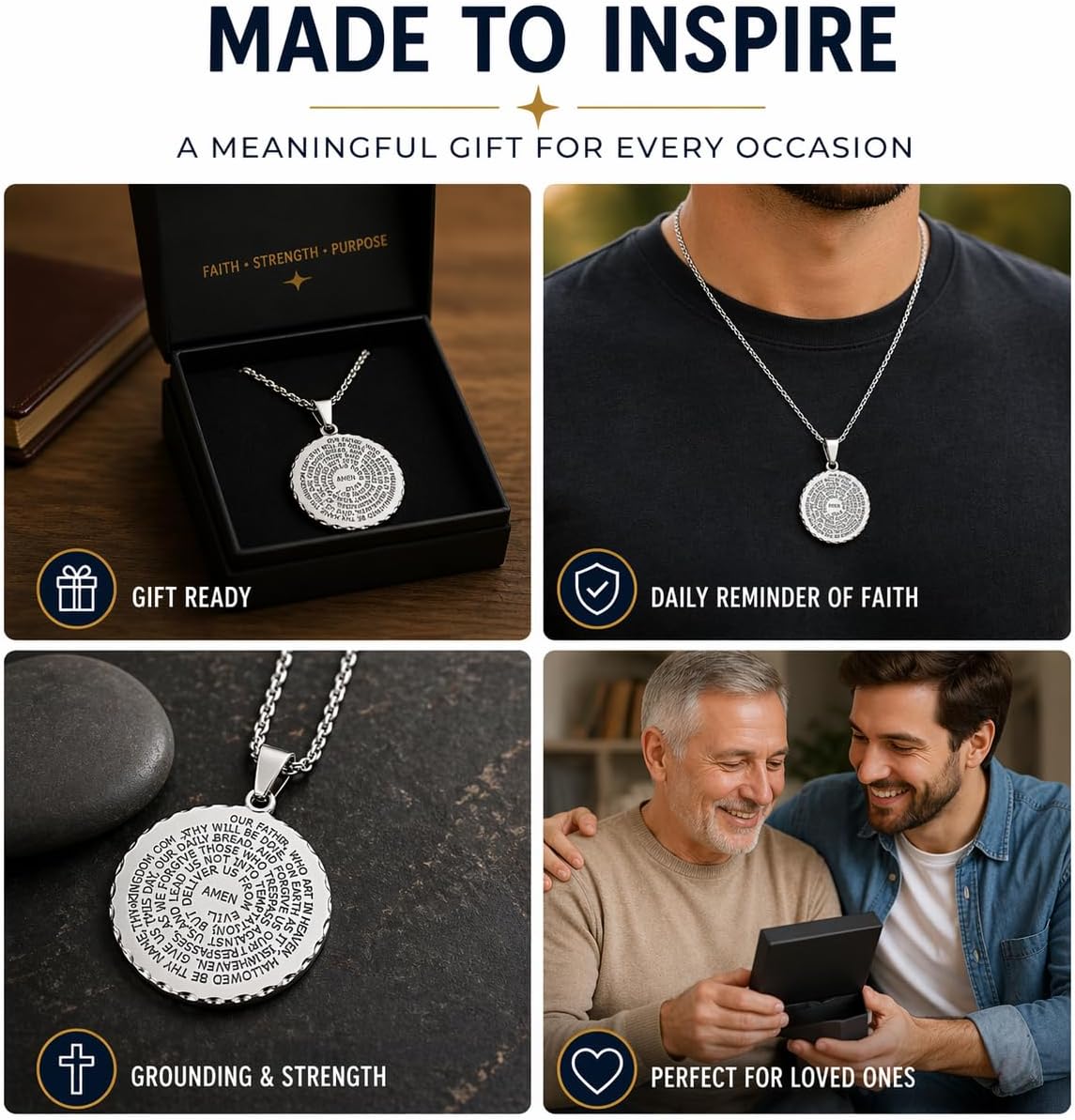 Steeltime Stainless Steel Lords Prayer Necklace with Simulated Diamonds