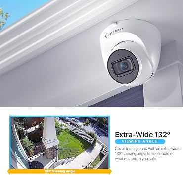 Amcrest 2-Pack 5MP UltraHD Outdoor Security IP Turret PoE Camera with Mic/Audio, 5-Megapixel, 98ft NightVision, 132 FOV, IP67 Weatherproof, MicroSD Recording (256GB), 2PACK-IP5M-T1179EW-AI-V3 White