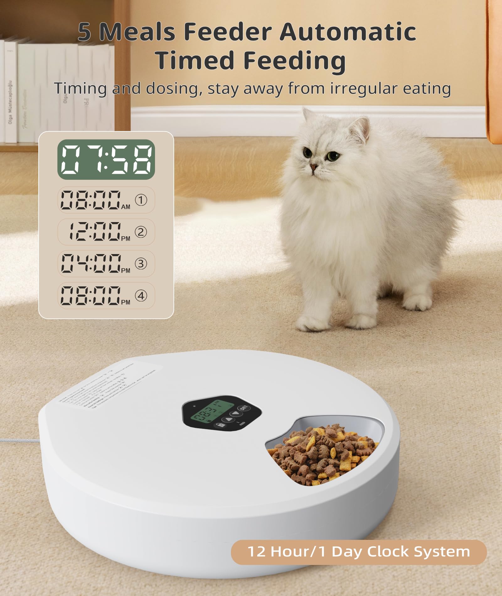Automatic Cat Feeder,Dry and Wet Cat Food Dispenser,5 Meal Timed Programmable Pet Feeder,2 Ice Packs,Dual-Power Timed Auto Kitten & Small Dog Food Dispenser,Removable & Easy to Clean - image 4
