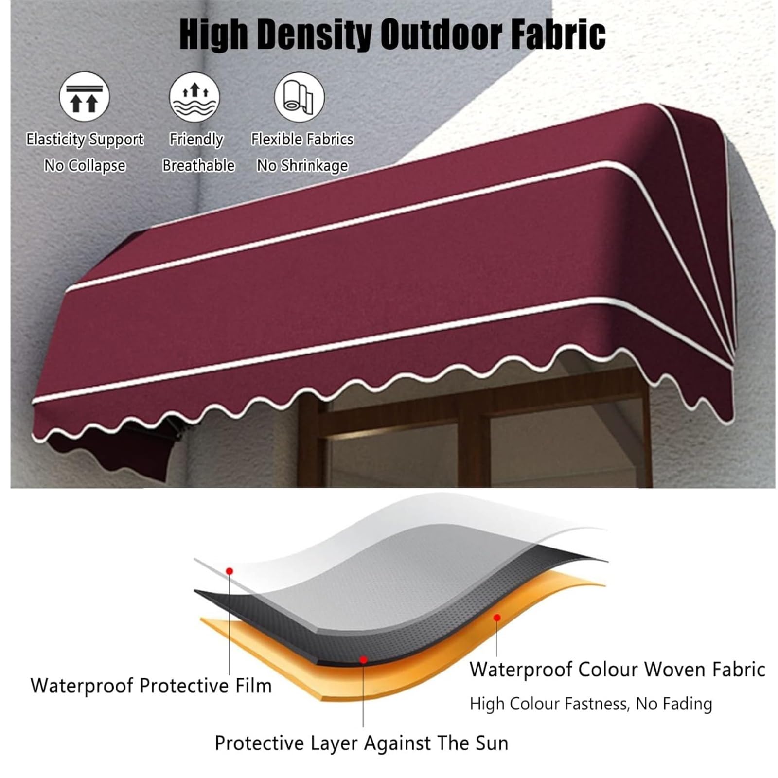 auvent Auvent de Porte Pliable, Pare-Soleil télescopique Manuel, abri for Patio, Balcon, Cour, Couverture imperméable Contre la Pluie
